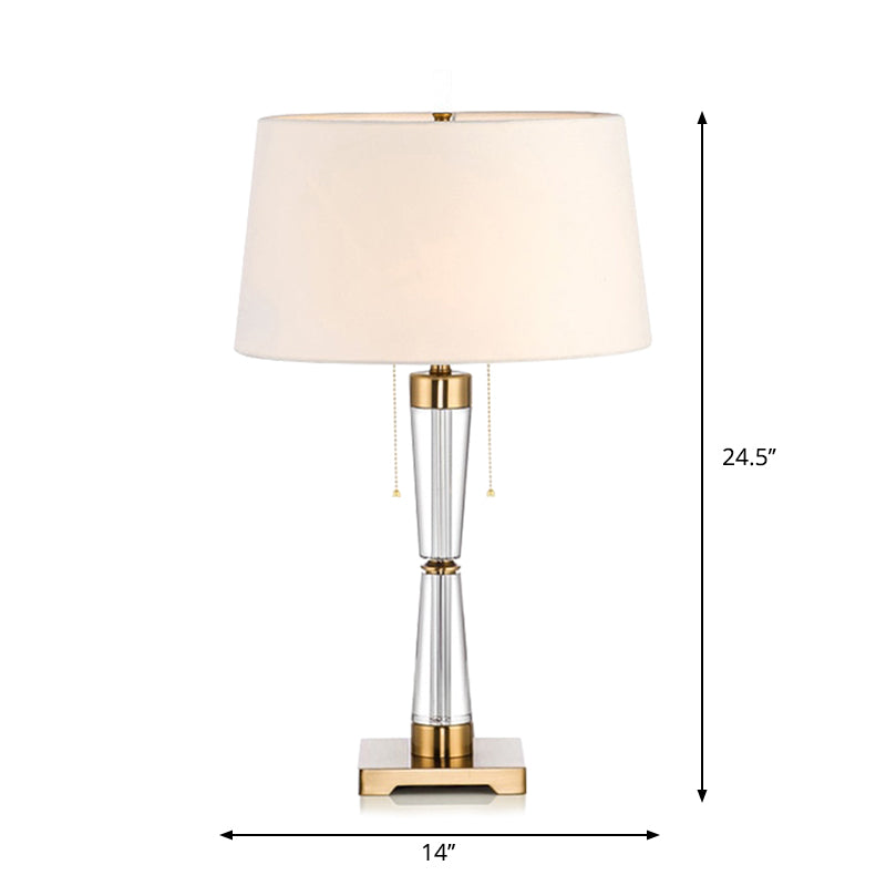Modern Fabric Drum Table Lamp With Crystal Base - Tapered Design White