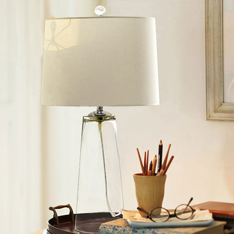 Modern Clear Handblown Glass Tapered Table Lamp With White Fabric Shade - Single Living Room