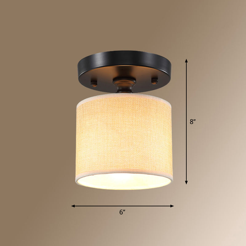 Beige Fabric Drum Semi-Flush Ceiling Light - Simple Single-Bulb Design