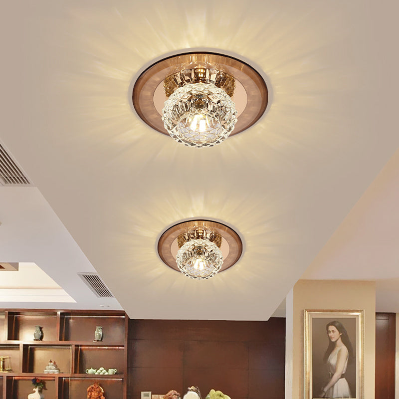 Crystal Bowl Shade Led Flush Mount Ceiling Light - Elegant Simplicity For Entryways