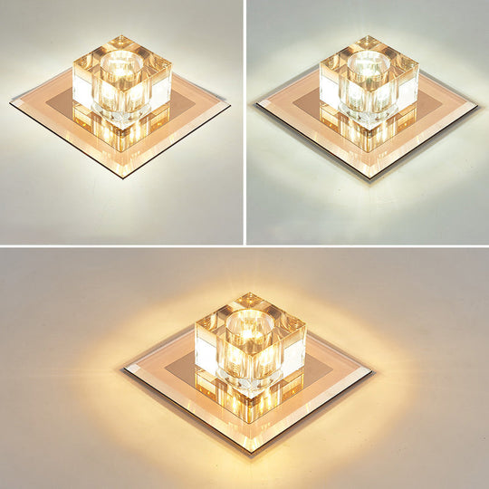 Crystal Led Flush Ceiling Light For Modern Entryways Tan / Third Gear