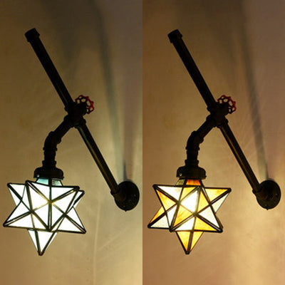 Loft Style Stained Glass Star Wall Sconce Light In Orange/Blue