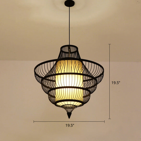Contemporary Bamboo Pendant Light - Hot Pot-Shaped Single-Bulb Suspension Fixture Black / 19.5