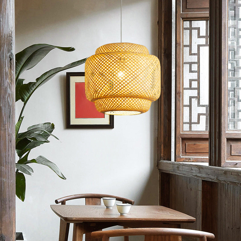 Modern Bamboo Ceiling Pendant Light - Single Hanging Fixture For Restaurants In Wood
