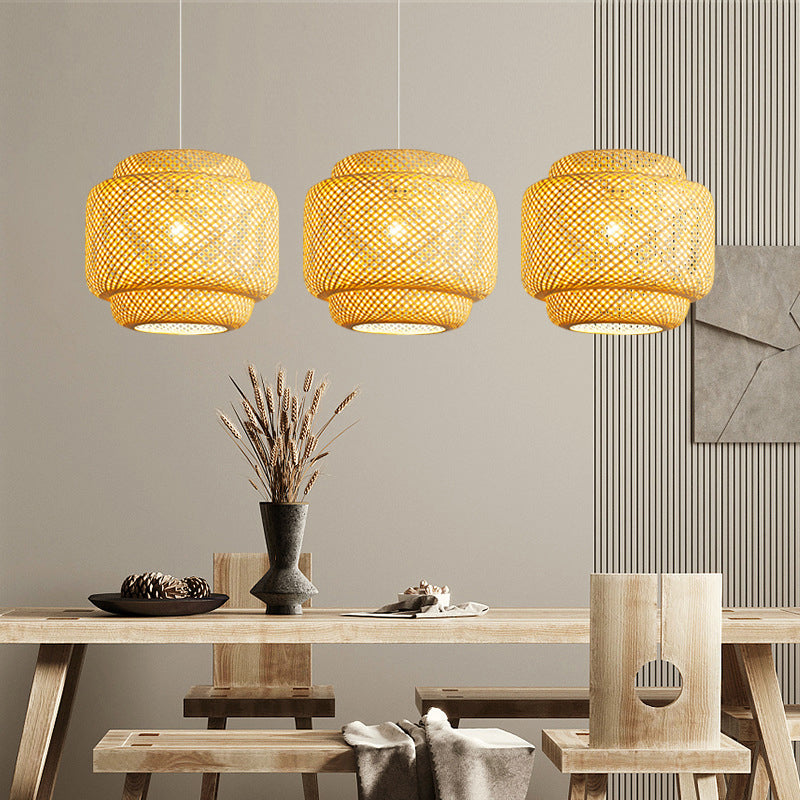 Modern Bamboo Ceiling Pendant Light - Single Hanging Fixture For Restaurants In Wood