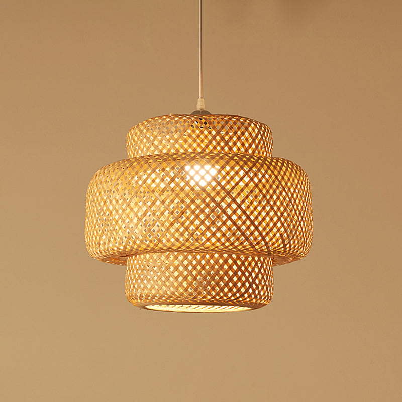 Contemporary Bamboo Pendant Light - Single-Bulb Suspension Fixture For Restaurants
