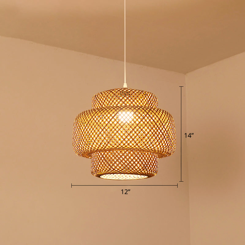 Contemporary Bamboo Pendant Light - Single-Bulb Suspension Fixture For Restaurants Wood / 12