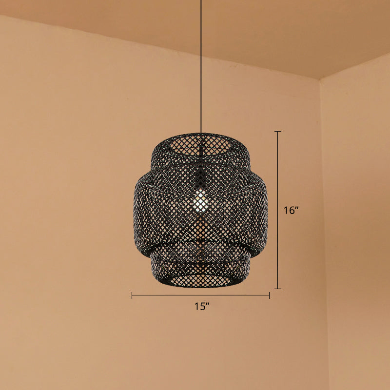 Contemporary Bamboo Pendant Light - Single-Bulb Suspension Fixture For Restaurants