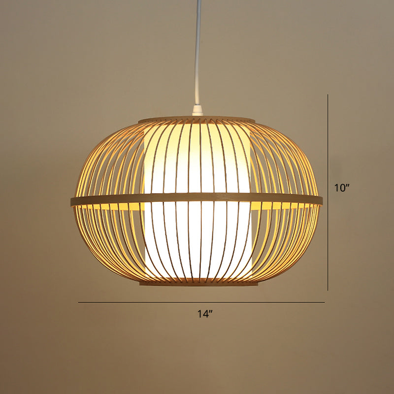 Modern Handwoven Bamboo Pendant Light For Restaurants - Single Wood Hanging Ceiling / E
