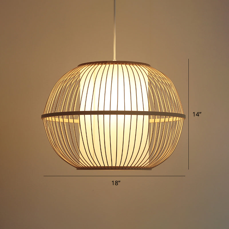Modern Handwoven Bamboo Pendant Light For Restaurants - Single Wood Hanging Ceiling / F
