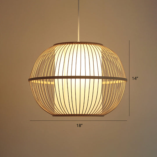 Modern Handwoven Bamboo Pendant Light For Restaurants - Single Wood Hanging Ceiling / F
