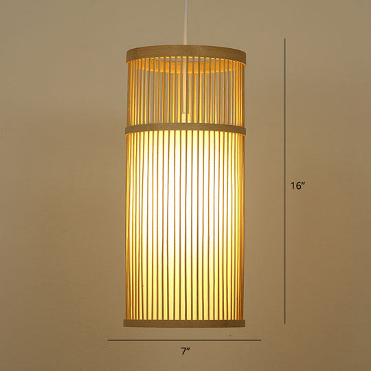 Modern Handwoven Bamboo Pendant Light For Restaurants - Single Wood Hanging Ceiling / H
