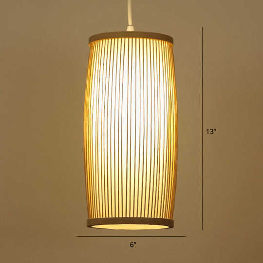Modern Handwoven Bamboo Pendant Light For Restaurants - Single Wood Hanging Ceiling / G