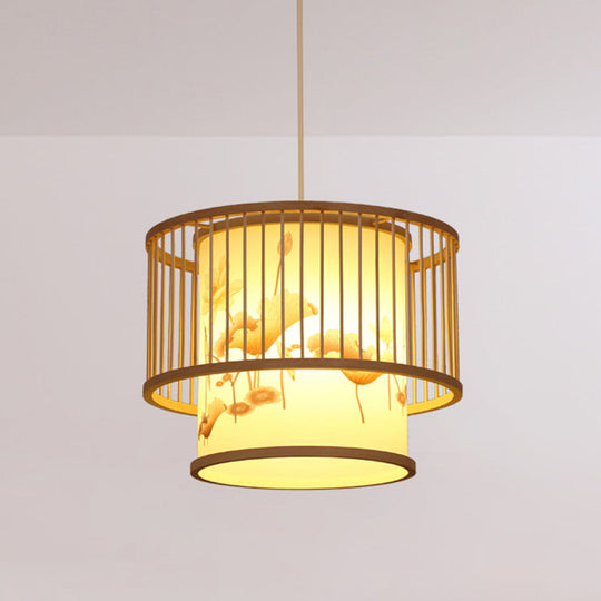 Modern Handwoven Bamboo Pendant Light For Restaurants - Single Wood Hanging Ceiling / R