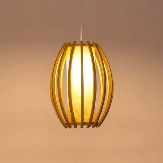 Modern Handwoven Bamboo Pendant Light For Restaurants - Single Wood Hanging Ceiling / L