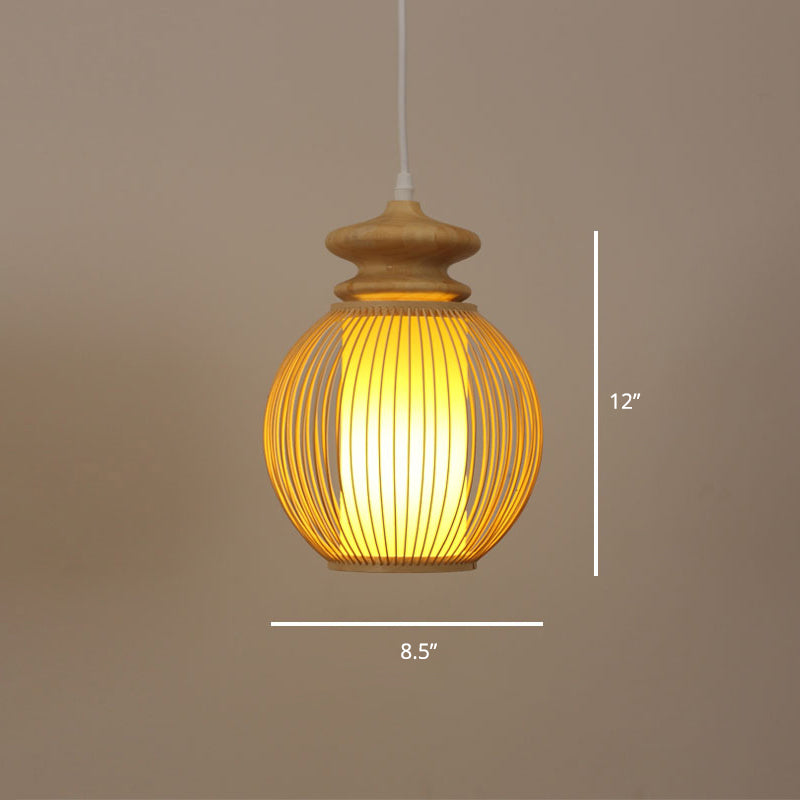 Modern Handwoven Bamboo Pendant Light For Restaurants - Single Wood Hanging Ceiling / K