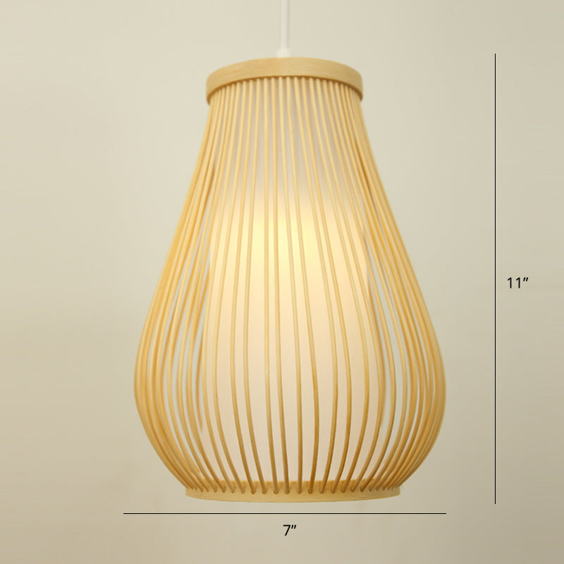 Modern Handwoven Bamboo Pendant Light For Restaurants - Single Wood Hanging Ceiling / B