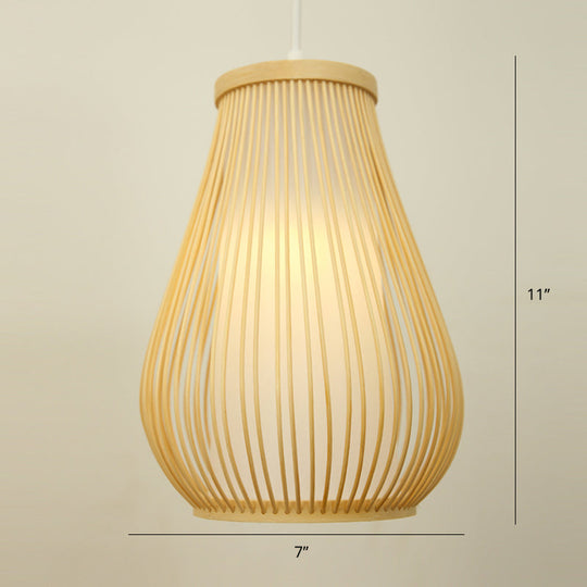 Modern Handwoven Bamboo Pendant Light For Restaurants - Single Wood Hanging Ceiling / B