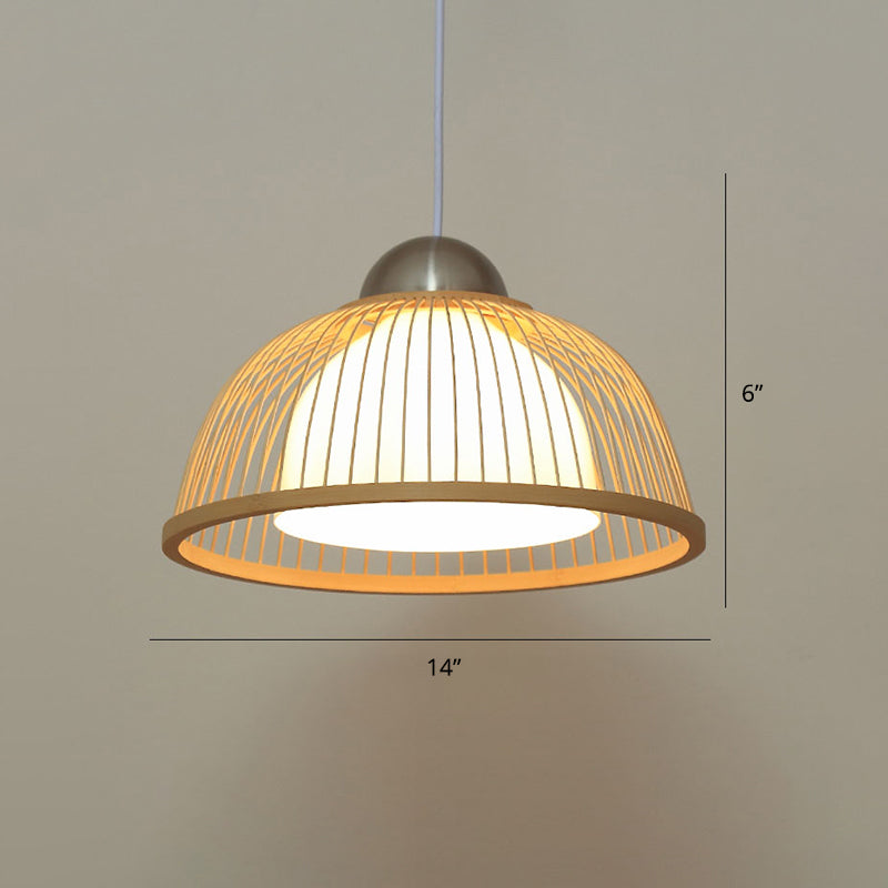 Modern Handwoven Bamboo Pendant Light For Restaurants - Single Wood Hanging Ceiling