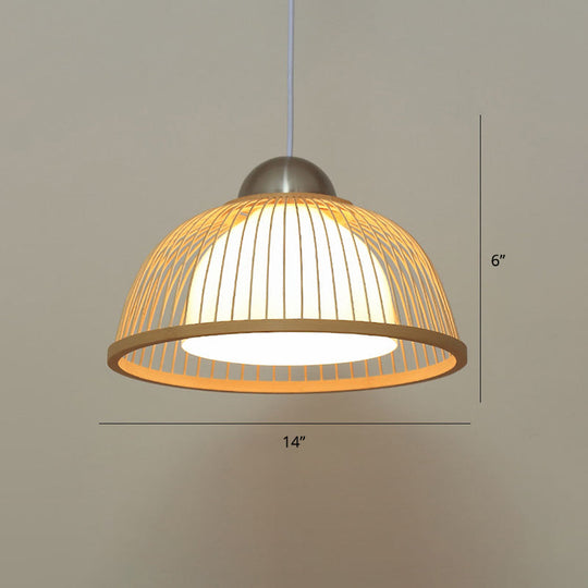Modern Handwoven Bamboo Pendant Light For Restaurants - Single Wood Hanging Ceiling / I