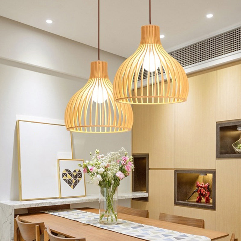 Modern Wooden Pendant Light Fixture For Dining Room - Single-Bulb Suspension Design Wood / Small B