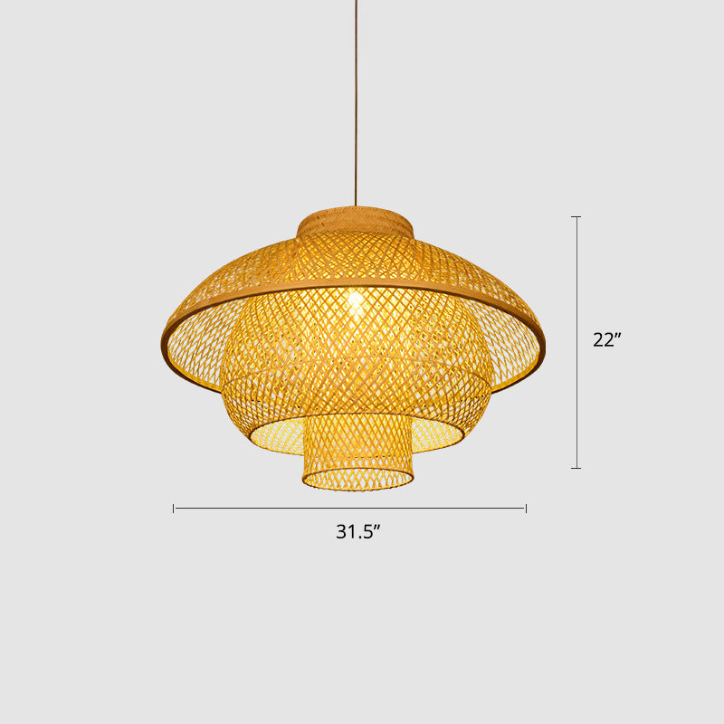 Sleek Bamboo Suspension Light - Simplicity 1-Light Pendant For Restaurants