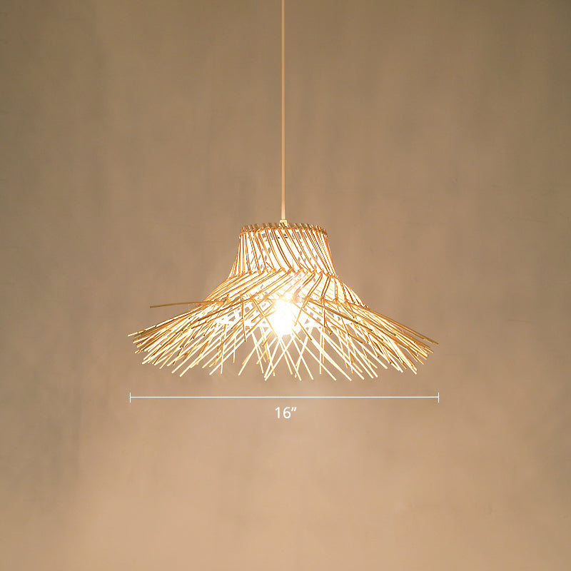 Modern Single Wood Pendant Light - Straw Hat Rattan Ceiling For Restaurants
