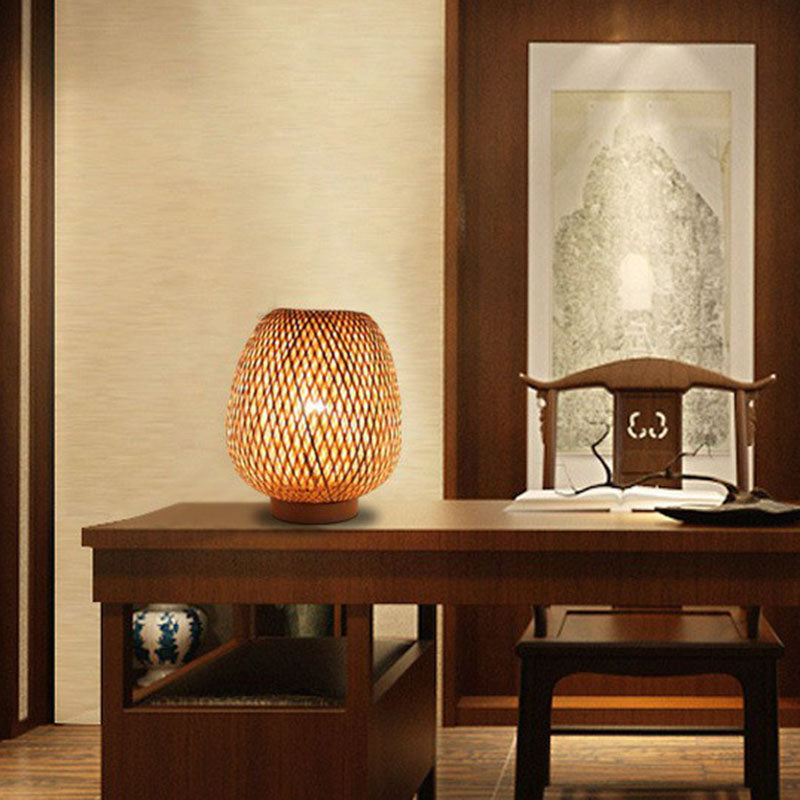 Bamboo Handwoven Lantern Nightstand Lamp - Contemporary Single-Bulb Table Light