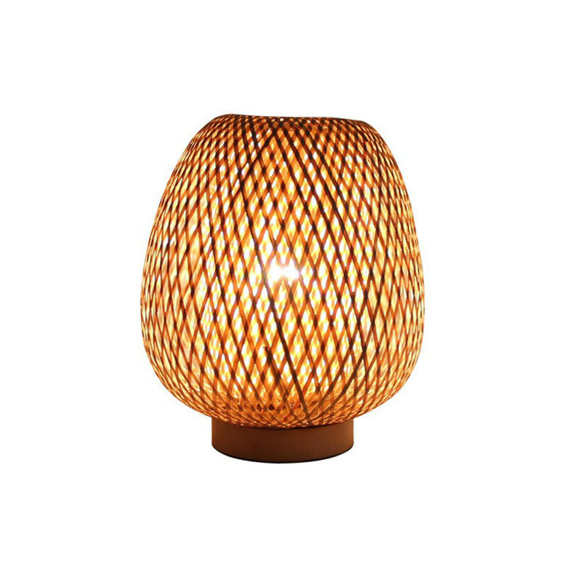 Bamboo Handwoven Lantern Nightstand Lamp - Contemporary Single-Bulb Table Light Wood