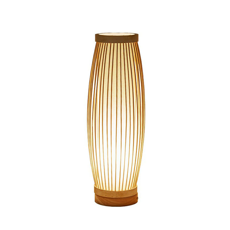 Elegant Bamboo Nightstand Lamp: Asian Style Table Lighting With Wood Base For Tea Room