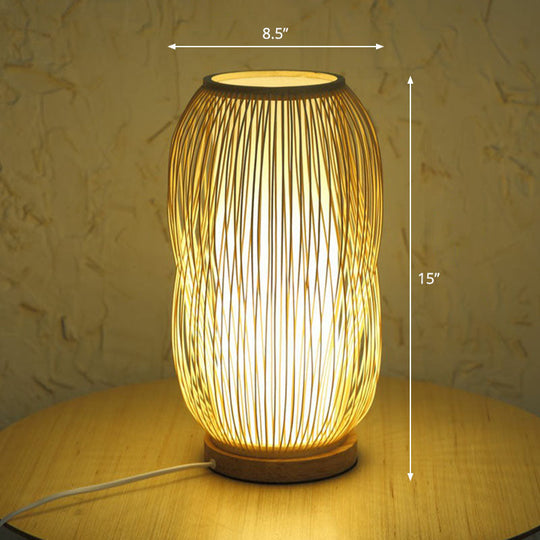Bamboo Tea Room Nightstand Lamp Contemporary Single Table Lighting In Wood / O