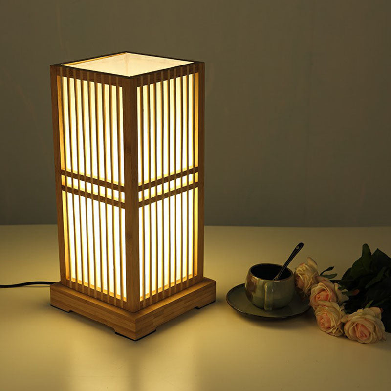 Bamboo Tea Room Nightstand Lamp Contemporary Single Table Lighting In Wood