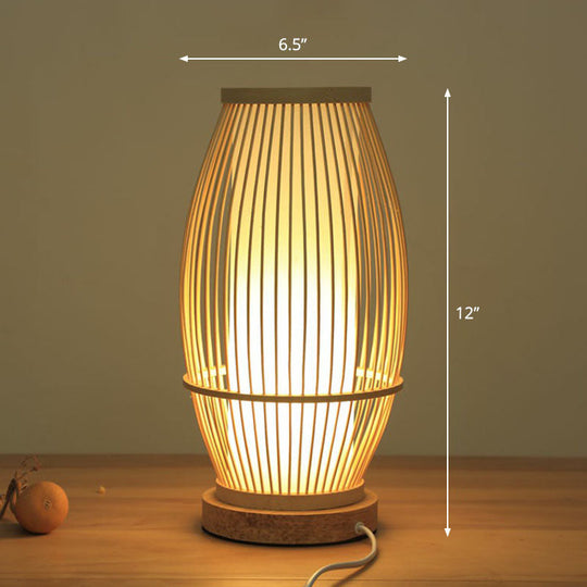 Bamboo Tea Room Nightstand Lamp Contemporary Single Table Lighting In Wood / C