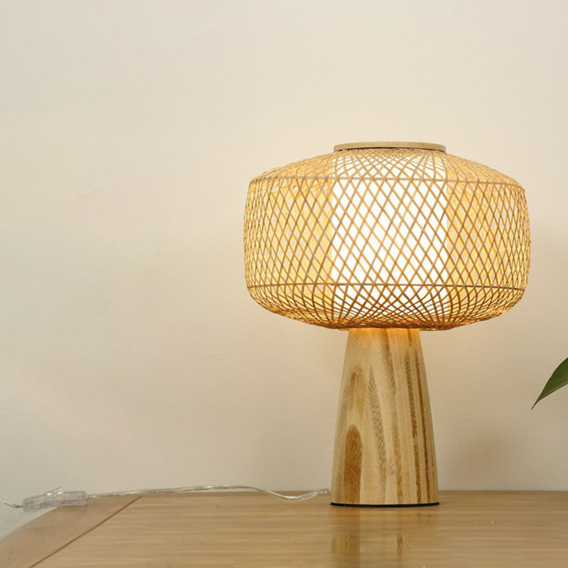 Bamboo Tea Room Nightstand Lamp Contemporary Single Table Lighting In Wood / U