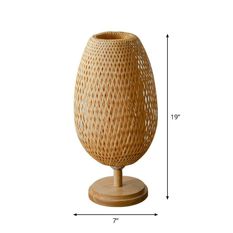 Nordic Style Bamboo Wood Table Lamp - Wineglass Design 1 Bulb Nightstand Light For Bedroom