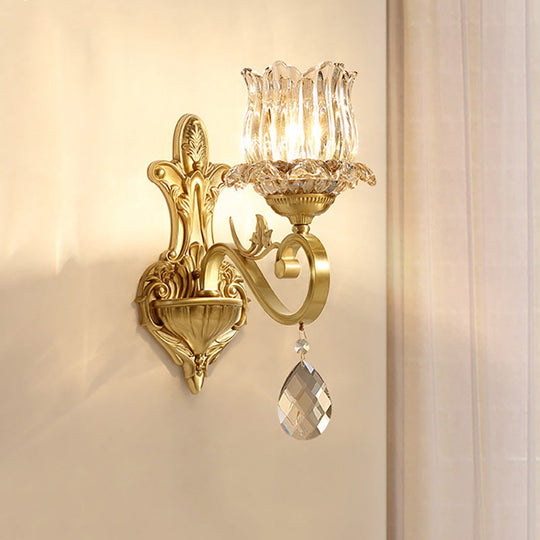 Contemporary Crystal Petal Wall Sconce Lamp In Gold For Corridor Lighting