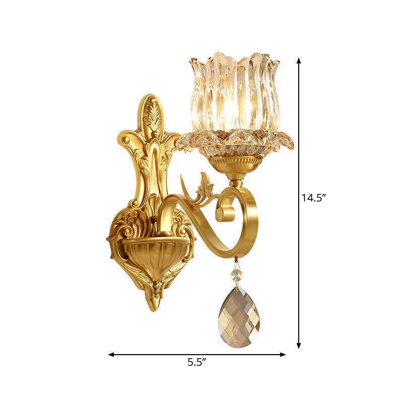 Contemporary Crystal Petal Wall Sconce Lamp In Gold For Corridor Lighting
