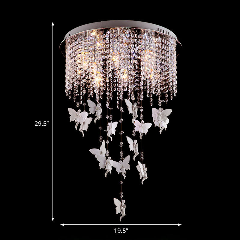 Modernist Flushmount Ceiling Light - Silver Round, Cascading Glass Crystals, 5/8/10 Lights, 16"/19.5"/23.5"W