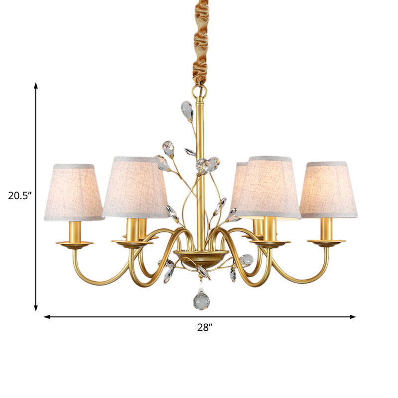 Contemporary Flared Pendant Chandelier - Fabric Shaded 6/8 Lights Brass Ceiling Fixture With Crystal