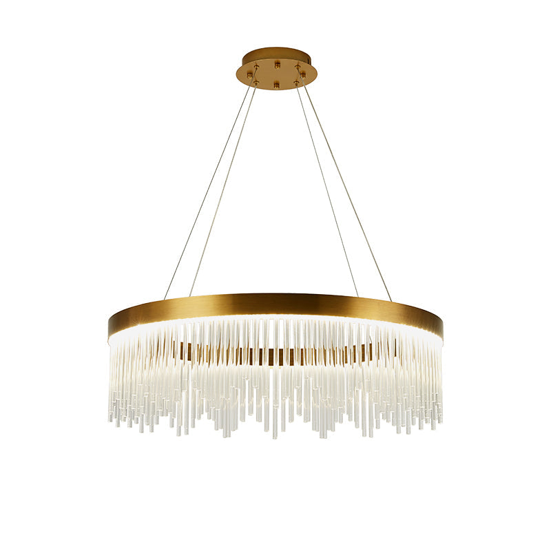 Gold LED Crystal Icicles Chandelier - 16"/23.5"/31.5" Dia - Simple Ring Design - Bedroom Ceiling Light