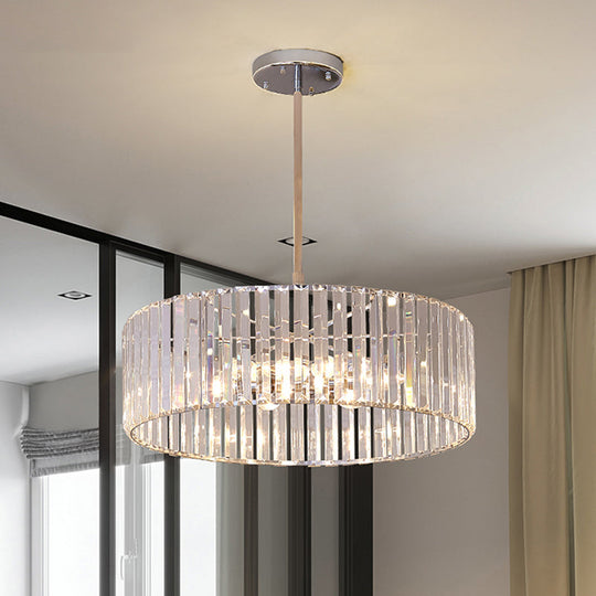 Shaded Round Crystal Pendant Light Fixture - 19.5"/23.5" Wide - Simplicity 5/6 Lights - Chrome Chandelier Lamp