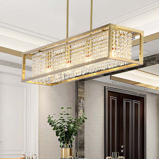 Contemporary Cuboid Island Pendant Chandelier With Crystal Drops Gold