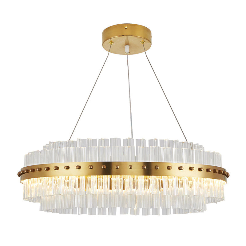 Modernist Gold Chandelier: Dual-Layered Clear Glass Shade, LED Ceiling Pendant for Living Room - 19.5"/23.5"/27.5" Width