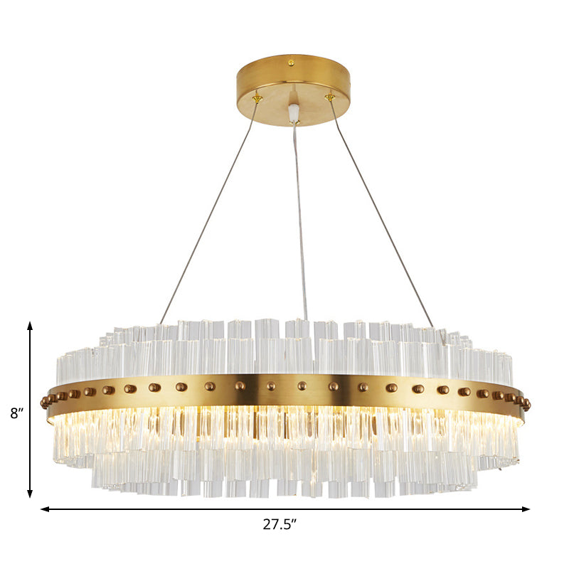 Modern Gold Chandelier With Dual-Layered Glass Shade - Led Living Room Ceiling Pendant Light