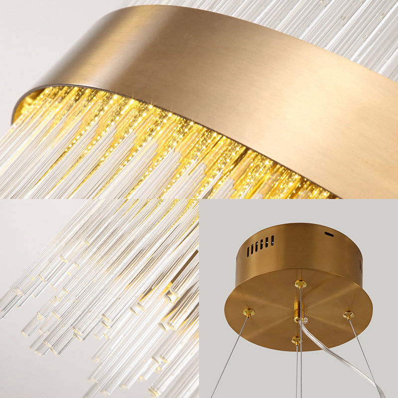Modern Crystal Wavy Icicle Chandelier Lamp - Adjustable Length, LED, Gold Ceiling Light Fixture (19.5"/23.5")