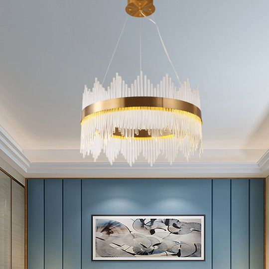Modern Crystal Wavy Icicle Chandelier Lamp - Adjustable Length, LED, Gold Ceiling Light Fixture (19.5"/23.5")