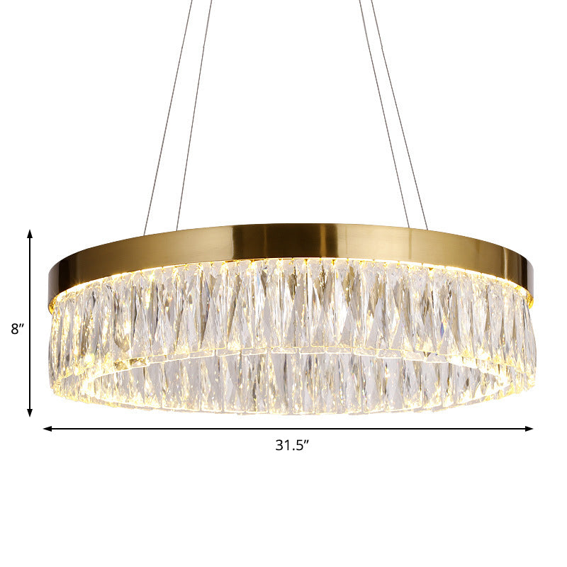 Simple Ring Ribbed Crystal Pendant Chandelier Led Gold Hanging Lamp - 23.5/31.5 Diameter For Dining