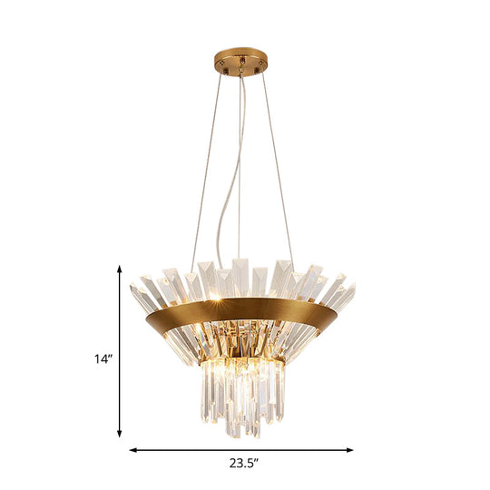 Transitional Crystal Tapered Icicle Chandelier Light Fixture - 7/14 Height 9-Light Gold Pendant