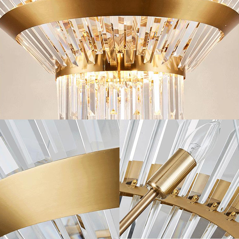 Transitional 9-Light Gold Crystal Tapered Icicle Chandelier - 7"/14" H Pendant Light