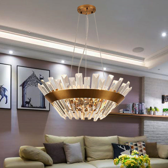 Transitional Crystal Tapered Icicle Chandelier Light Fixture - 7/14 Height 9-Light Gold Pendant / 7